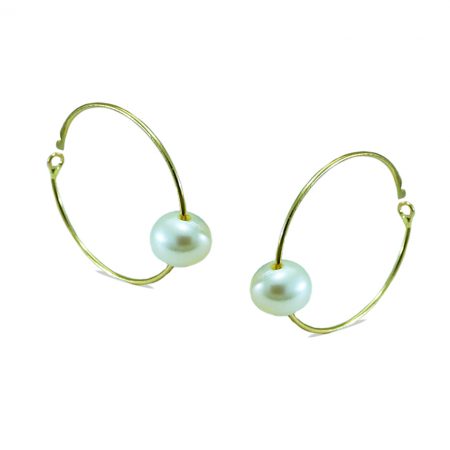 Pendientes aro con perla cultivada oro 18k