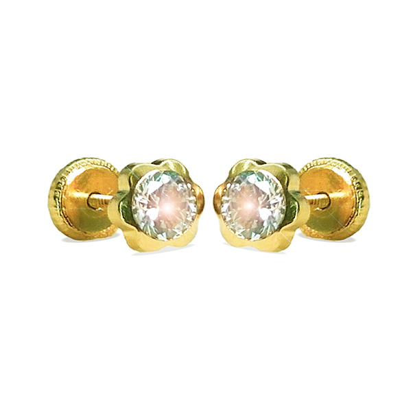Pendientes margarita brillo con circonitas 3mm. oro 18k