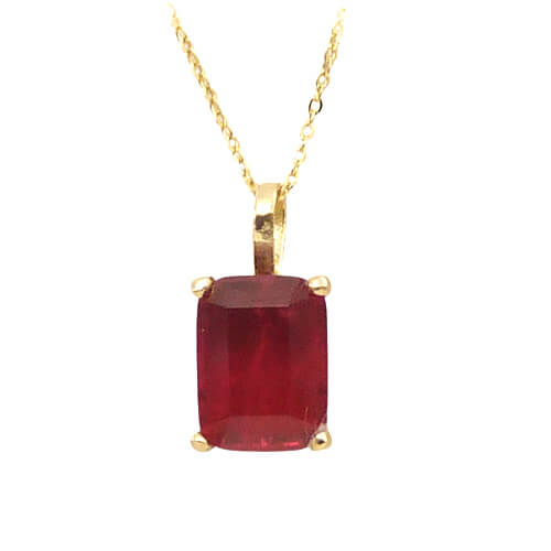 Gargantilla cuarzo rectangular color rubí oro 18k