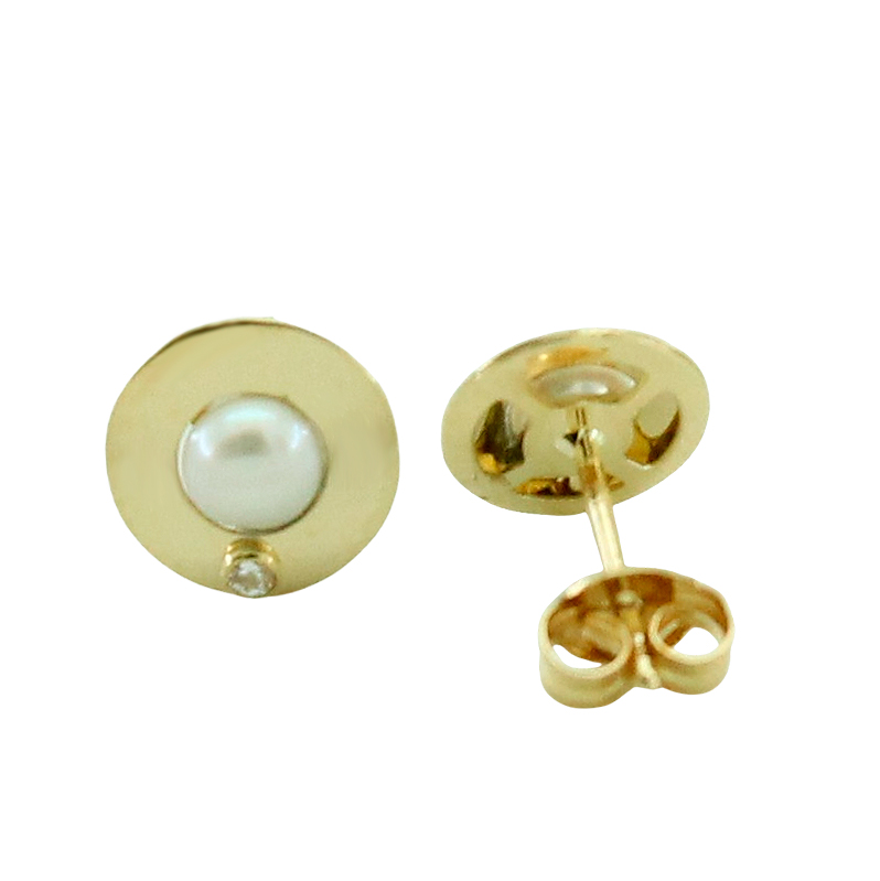 Pendientes redondos con perla blanca oro 18k