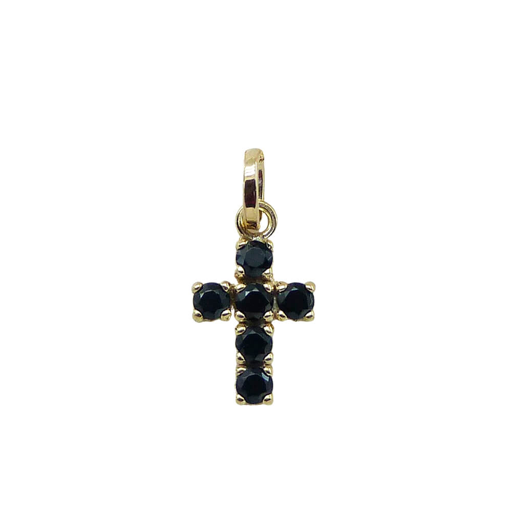Colgante cruz piedras negras oro 18k