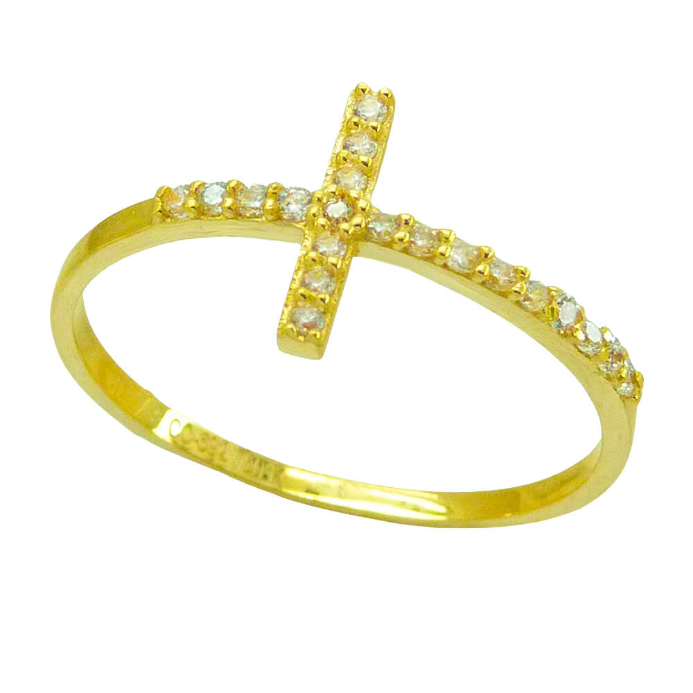 Anillo en forma de cruz con circonitas oro 18k