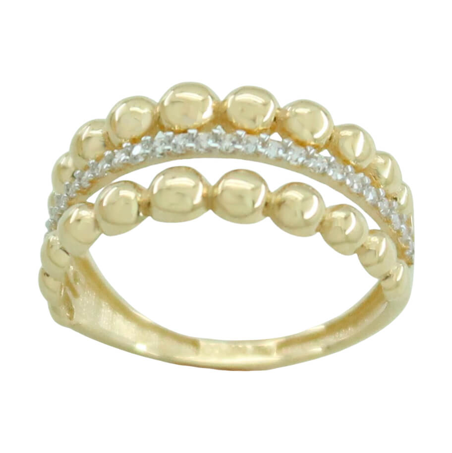 Sortija bolas brillo y circonitas oro 18k