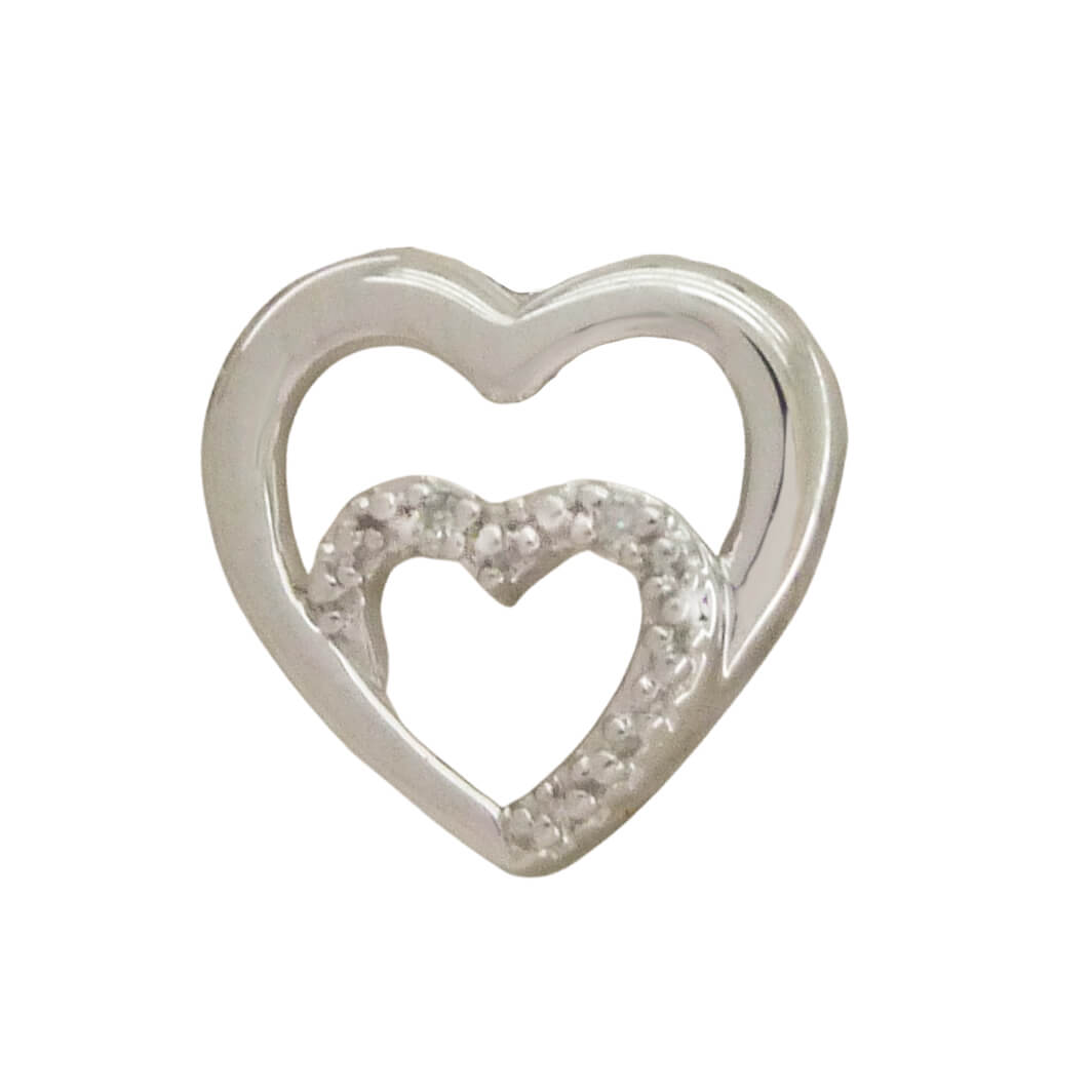 Colgante doble corazón y diamantes oro blanco 18k