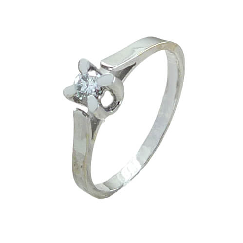 Anillo solitario brillo liso con diamante oro blanco 18k