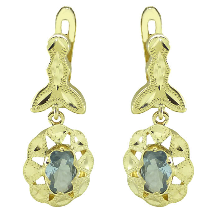 Pendientes cubana color aguamarina tallados brillo oro 18k
