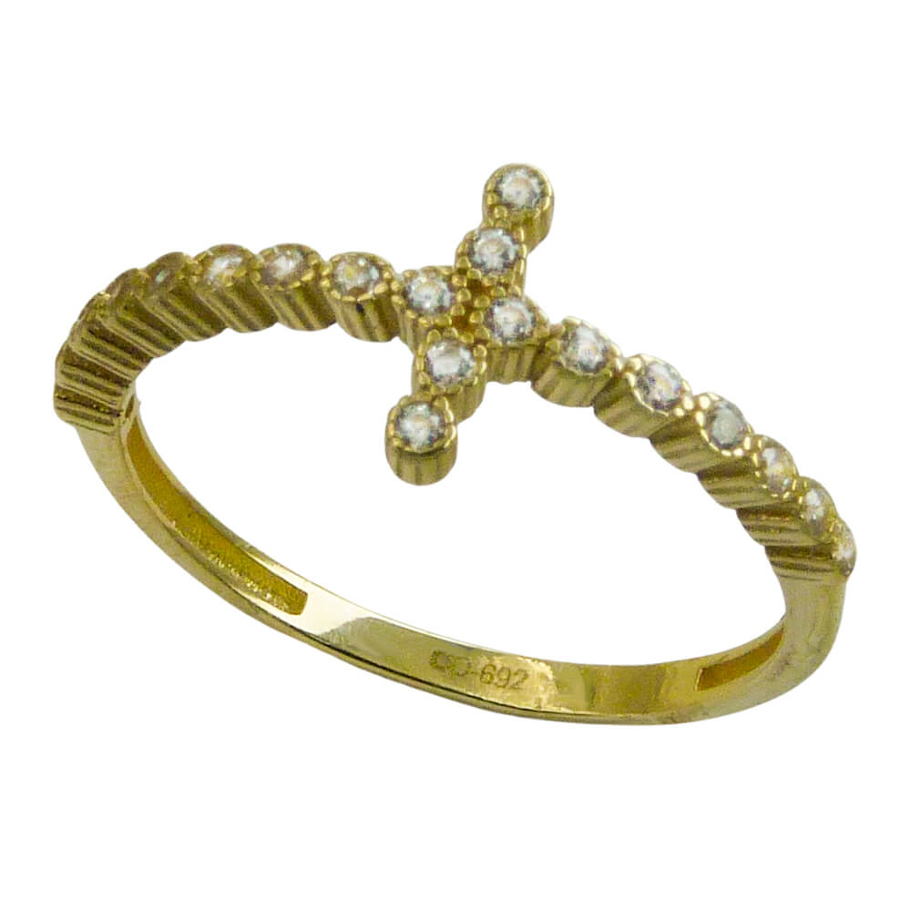 Anillo con circonitas en forma de cruz oro 18k