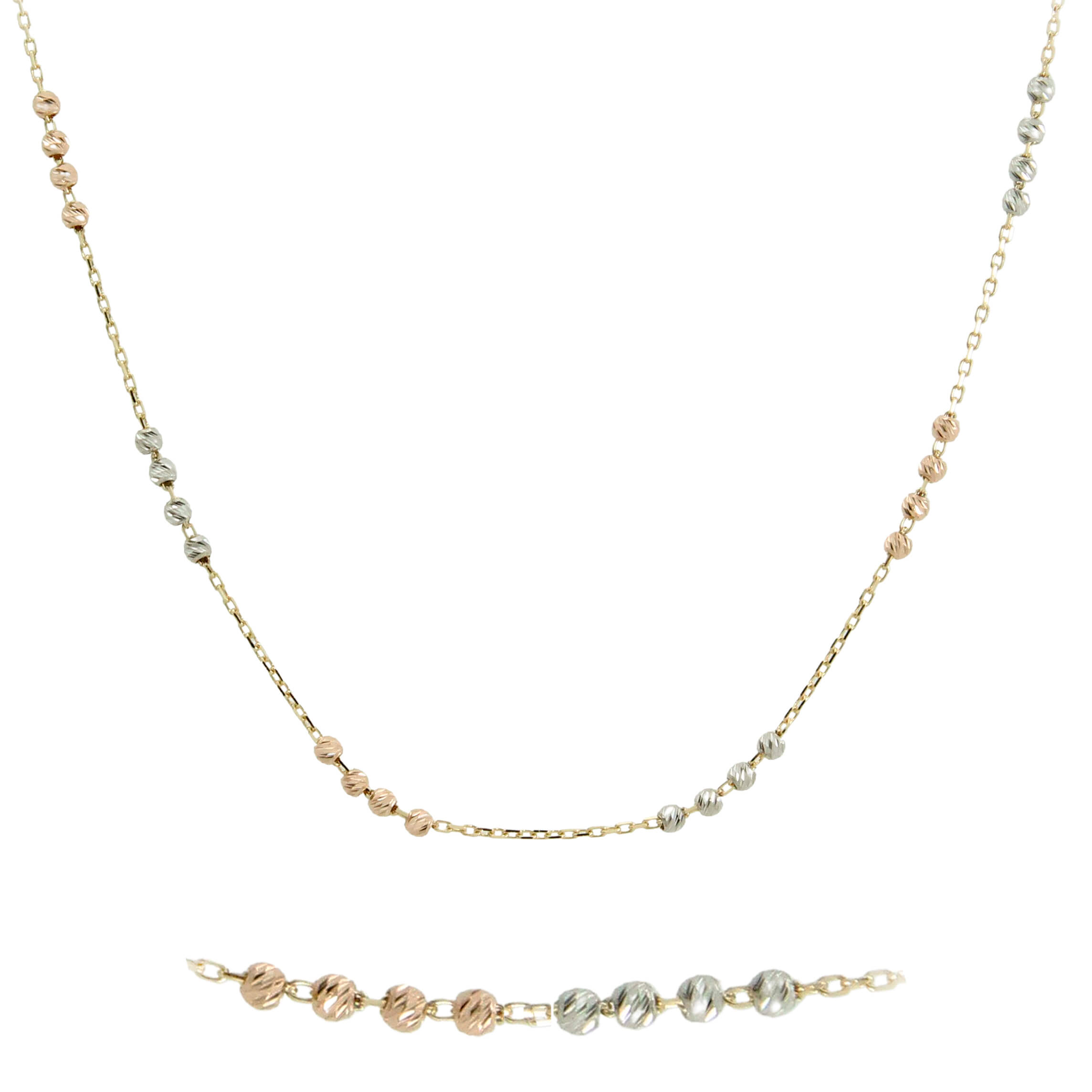Gargantilla tricolor bolas blanco y rosa oro 18k