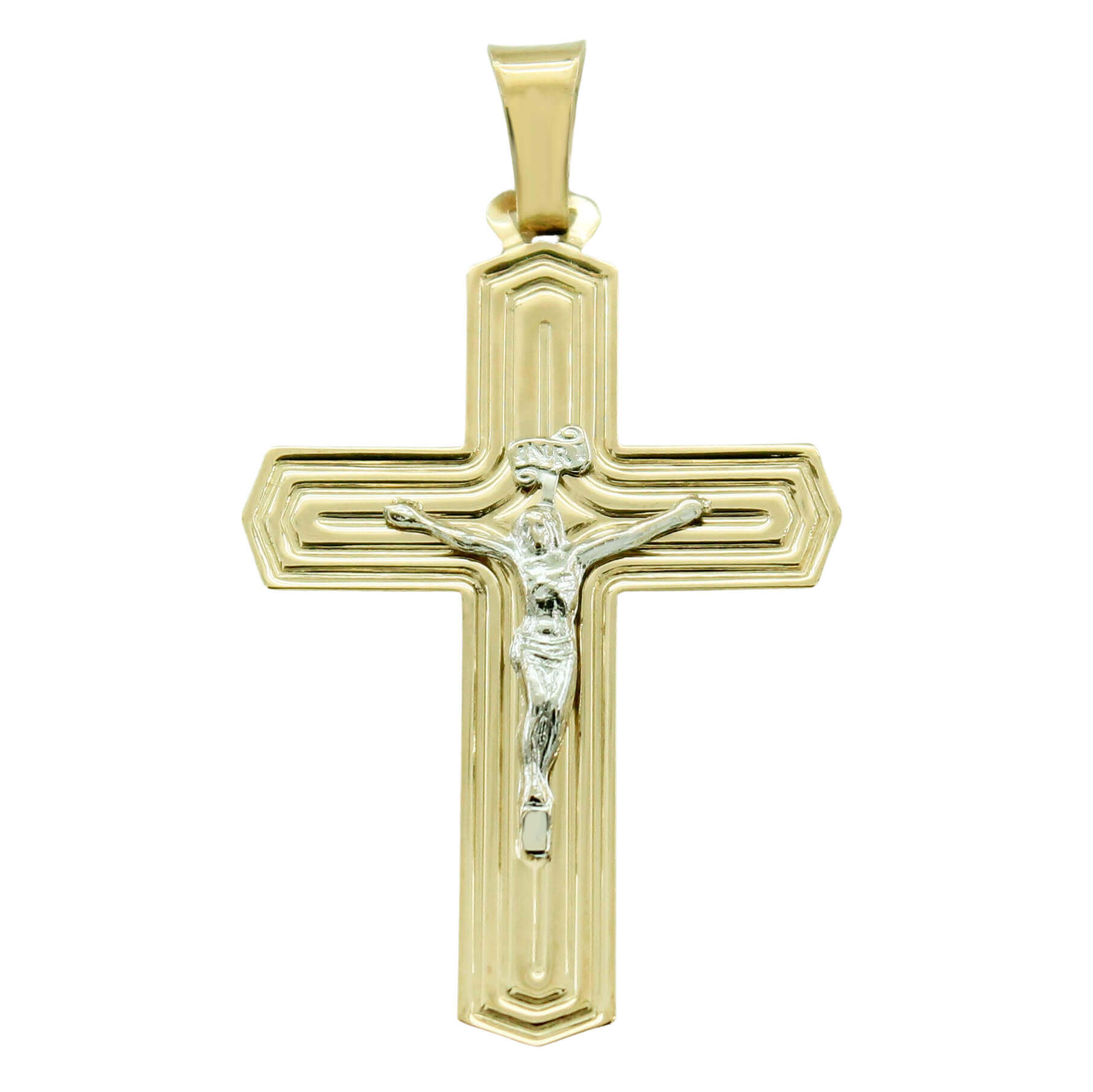 Cruz bicolor con cristo oro 18k