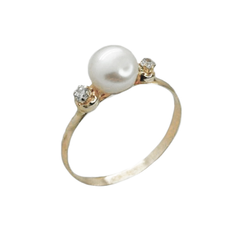 Anillo de comunión perla natural y circonitas oro blanco 18k