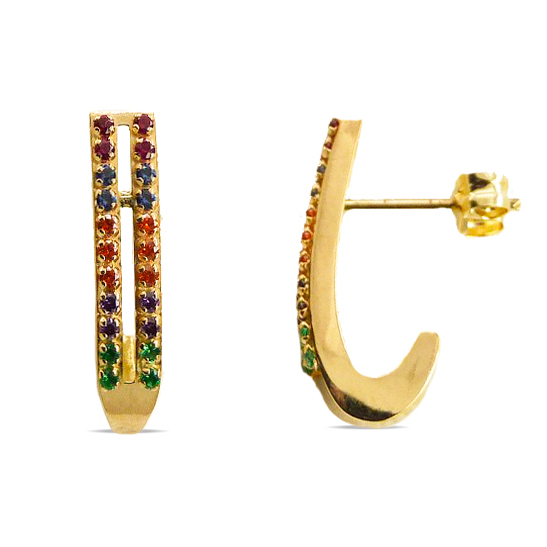 Pendientes medio aro doble circonitas oro 18k
