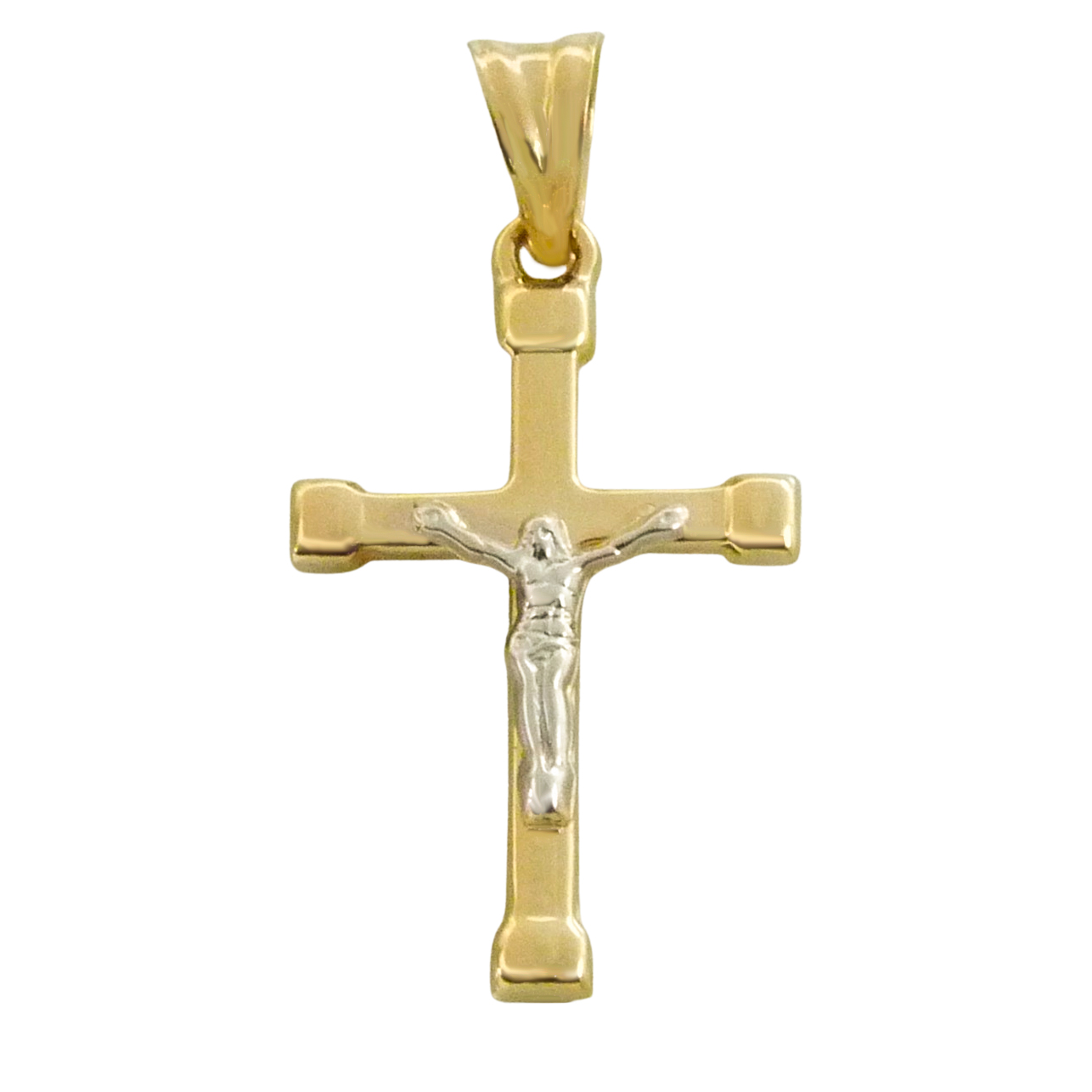 Colgante cruz bicolor con Cristo oro 18k
