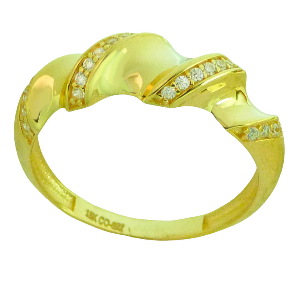Anillo trenzado brillo con circonitas oro 18k