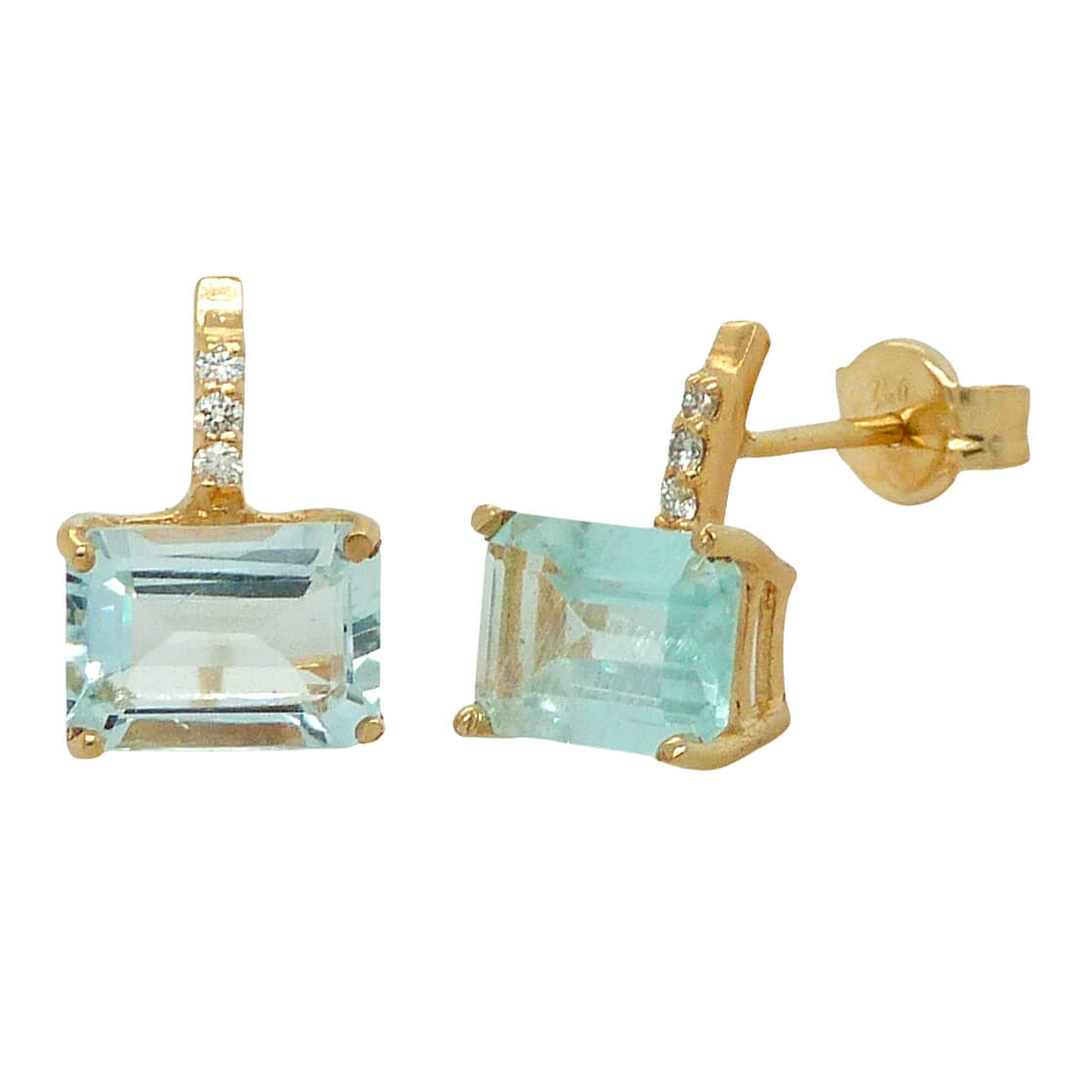 Pendientes aguamarina y brillantes en oro 18k