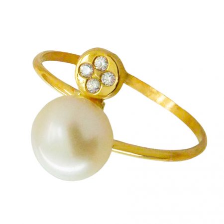 Anillo comunión fino brillo circonitas con perla natural oro 18k