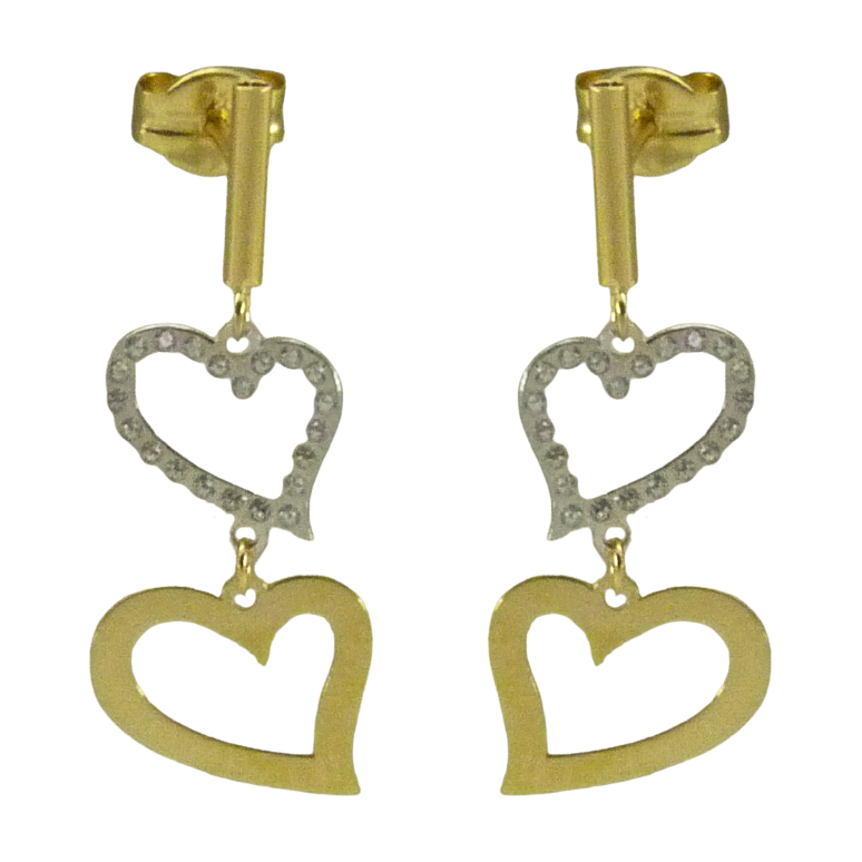Pendientes bicolor doble corazón 25mm.