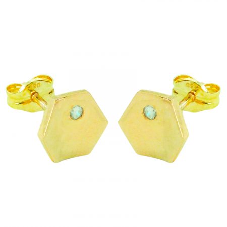 Pendientes hexágono brillo y circonita oro 18k