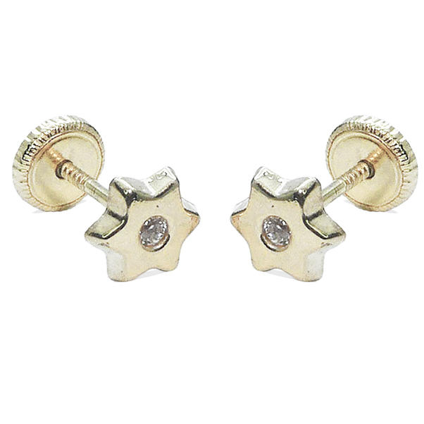 Pendientes estrella lisa brillo y circonita 5'5mm. oro blanco 18k
