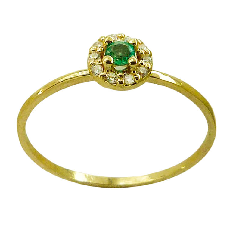 Sortija esmeralda y 10 diamantes oro amarillo 18k