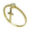 Anillo brillo bolas, cruz y circonita oro 18k
