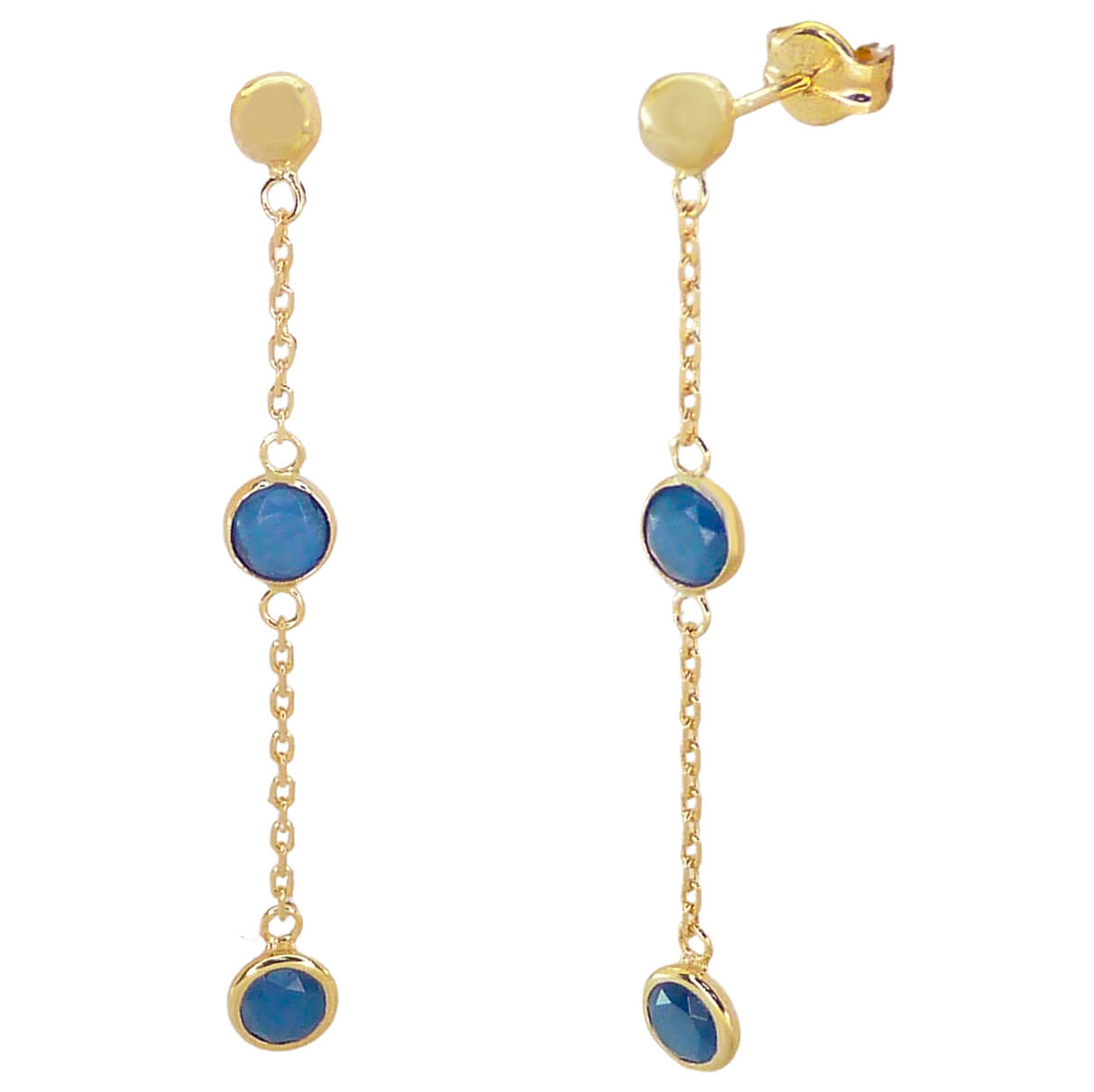 Pendientes bola piedra color zafiro oro 18k