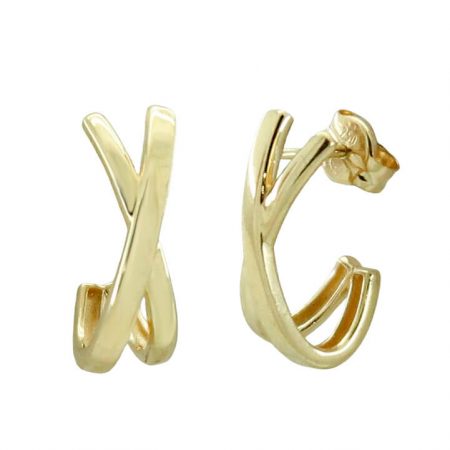 Pendientes cruzados brillo oro 18k