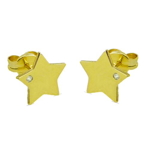Pendientes estrella lisa con circonita oro 18k
