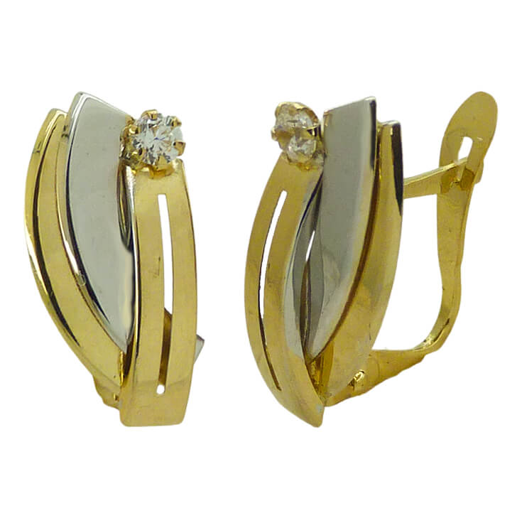Pendientes bicolor con circonita oro 18k