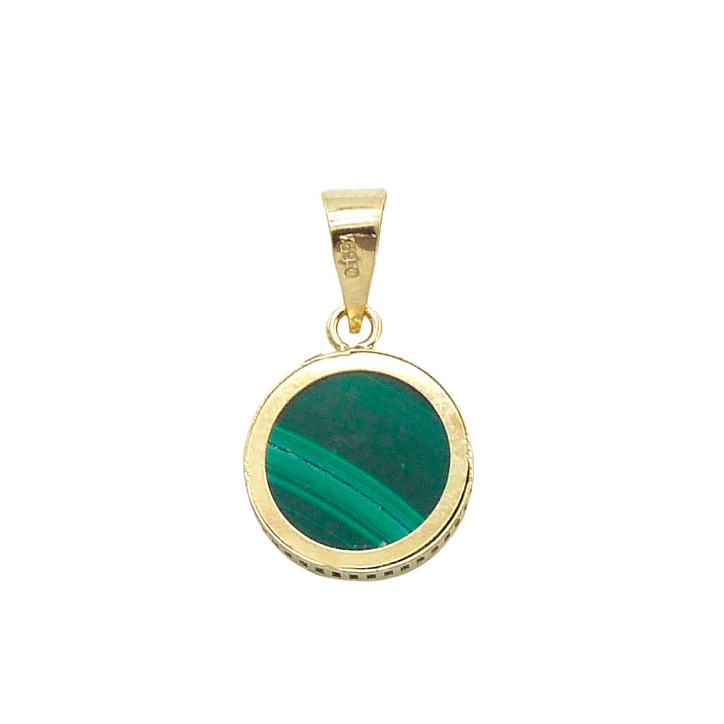 Colgante redondo con malaquita verde oro 18k