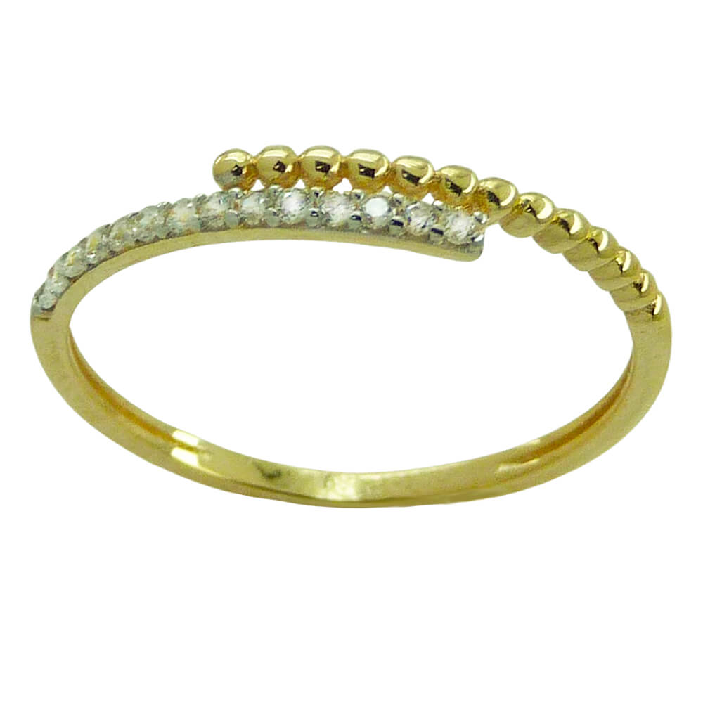 Anillo cruzado bicolor bolas y circonitas oro 18k