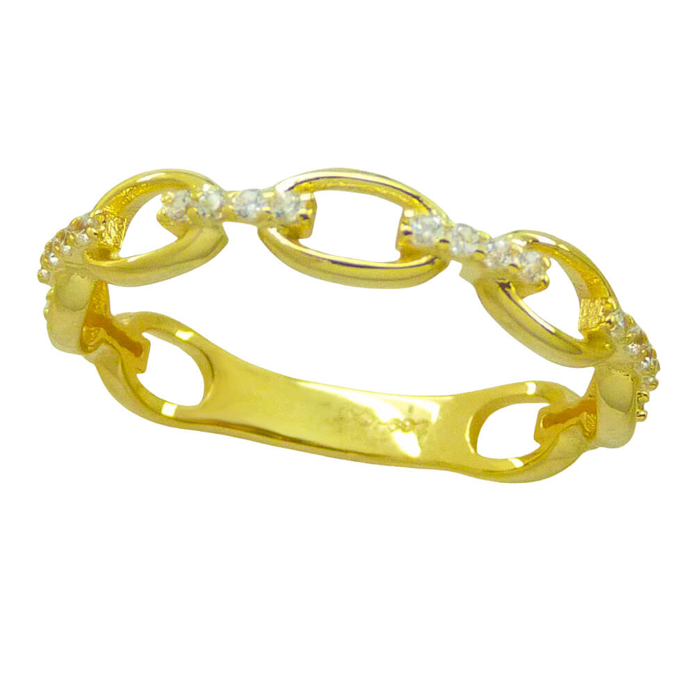 Anillo de eslabones con brillo y circonitas oro 18k