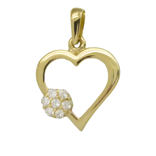 Colgante corazón calado liso con circonitas oro 18k