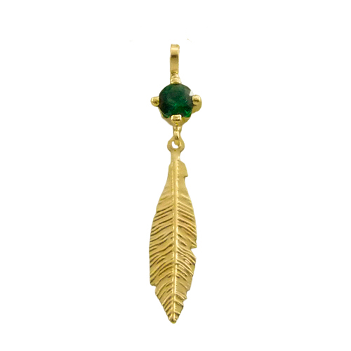 Colgante pluma con circonita verde oro de 18k