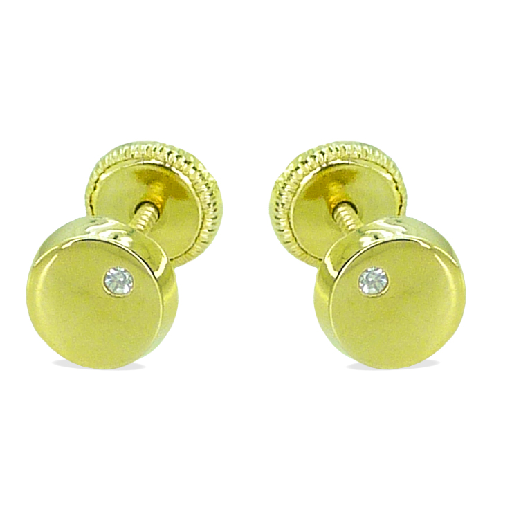 Pendientes redondos lisos con circonita oro 18k
