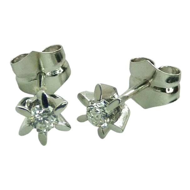 Pendientes estrella con diamante oro blanco de 18k