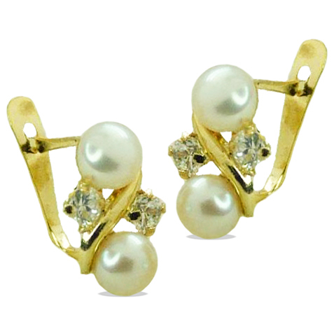 Pendientes circonitas y perlas comunión oro 18k
