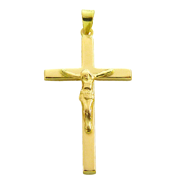 Colgante cruz tabla con Cristo brillo espejo oro 18k