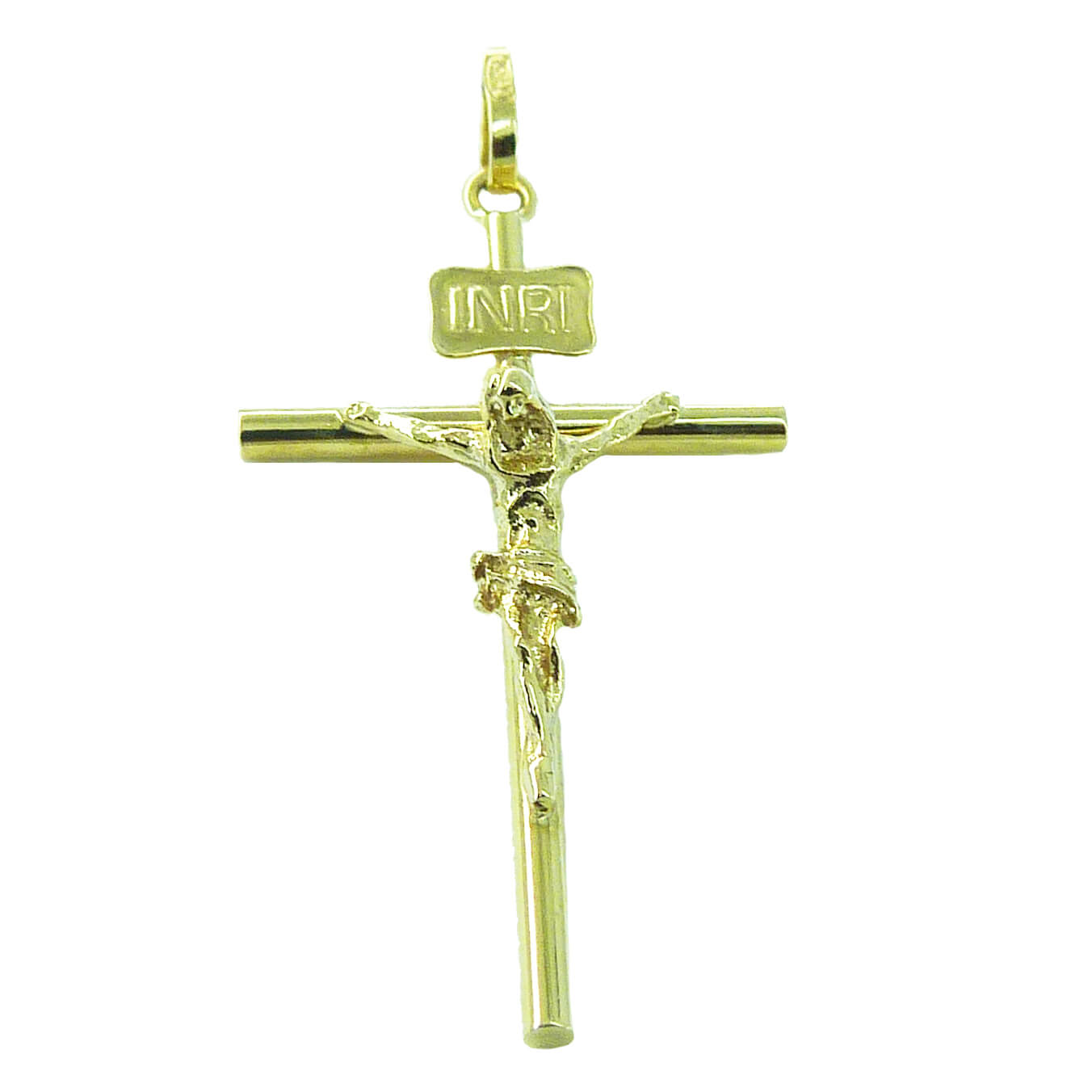 Colgante cruz de tubo con cristo oro 18k