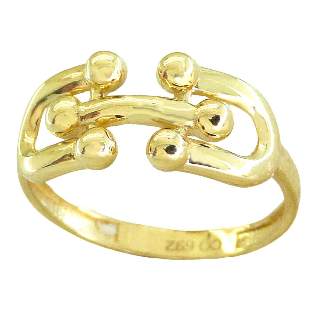 Anillo eslabones y bolas brillo liso oro 18k