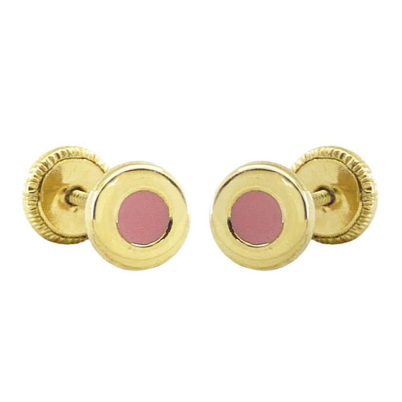 Pendientes chatón esmalte rosa oro 18k