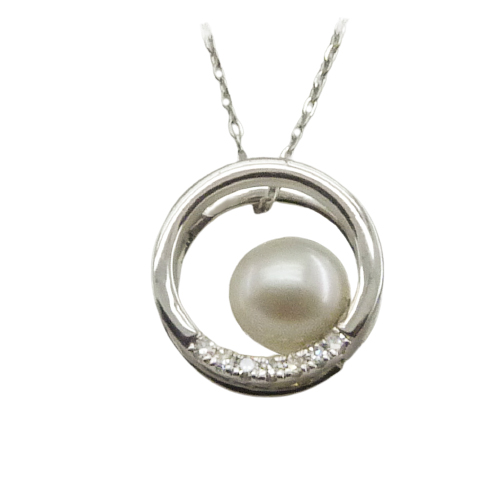 Gargantilla circulo perla y 7 brillantes oro blanco 18k