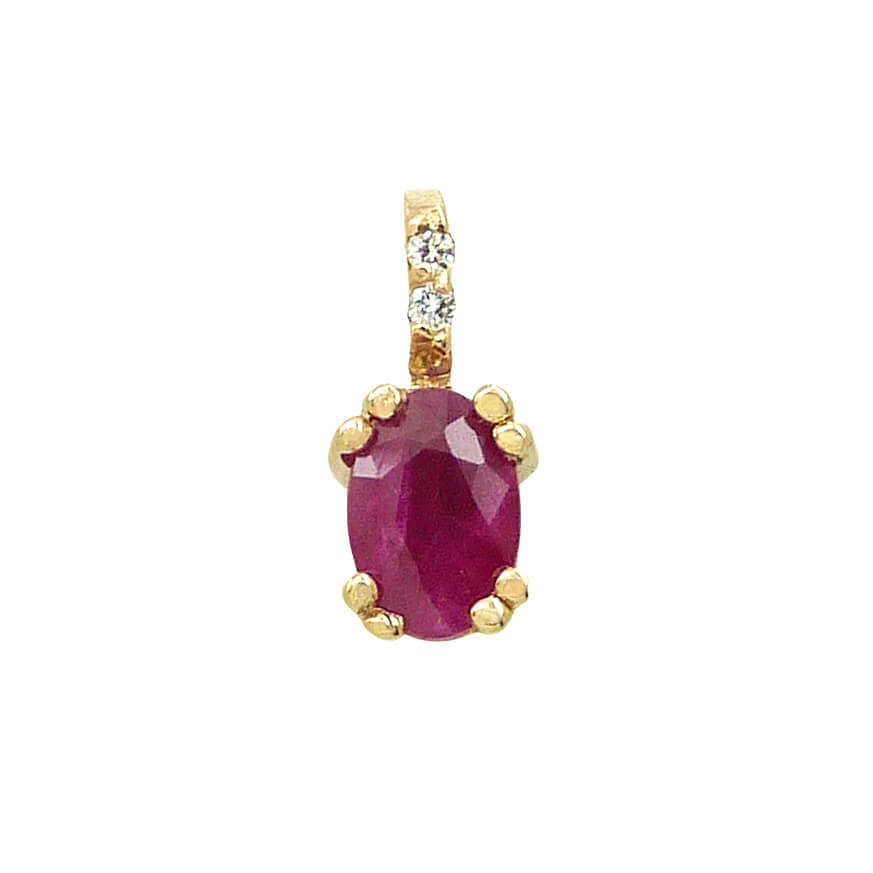 Colgante rubí oval 8 garras y diamantes oro 18k