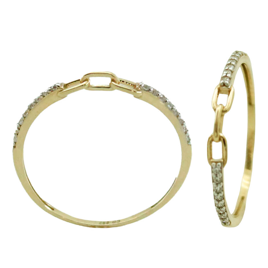 Sortija tallada 3 eslabones circonitas oro 18k