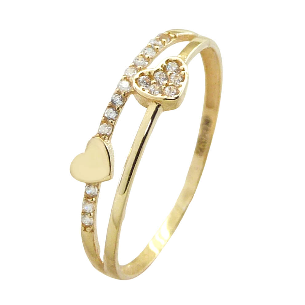 Sortija corazones y circonitas oro 18k