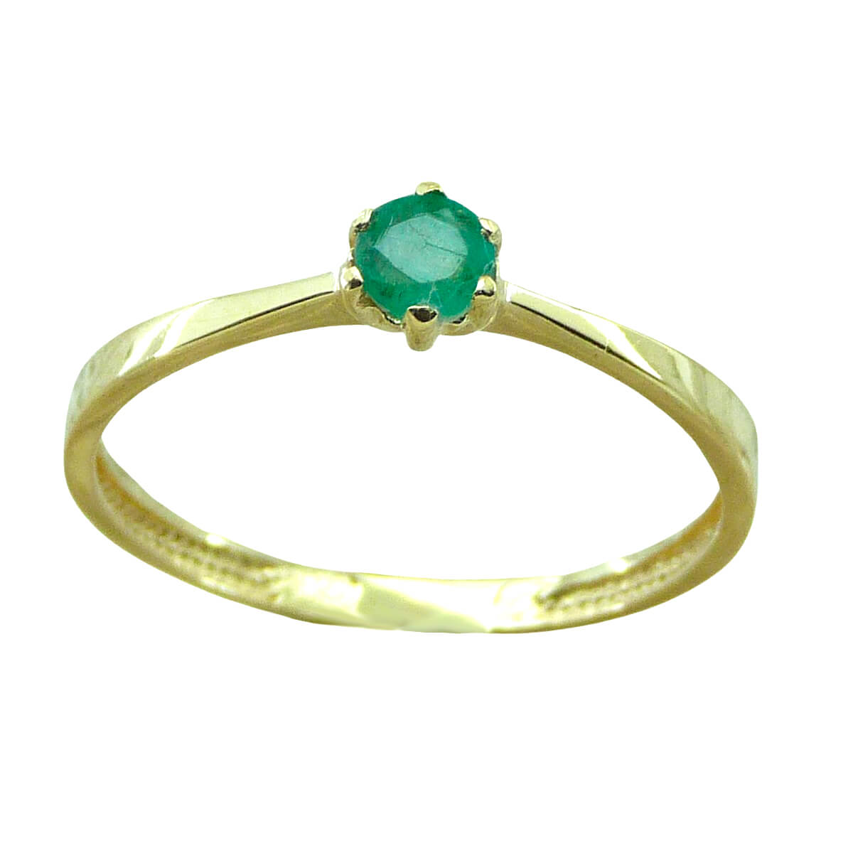 Anillo fino brillo solitario esmeralda 4mm. 0.25 Ct. oro 18k
