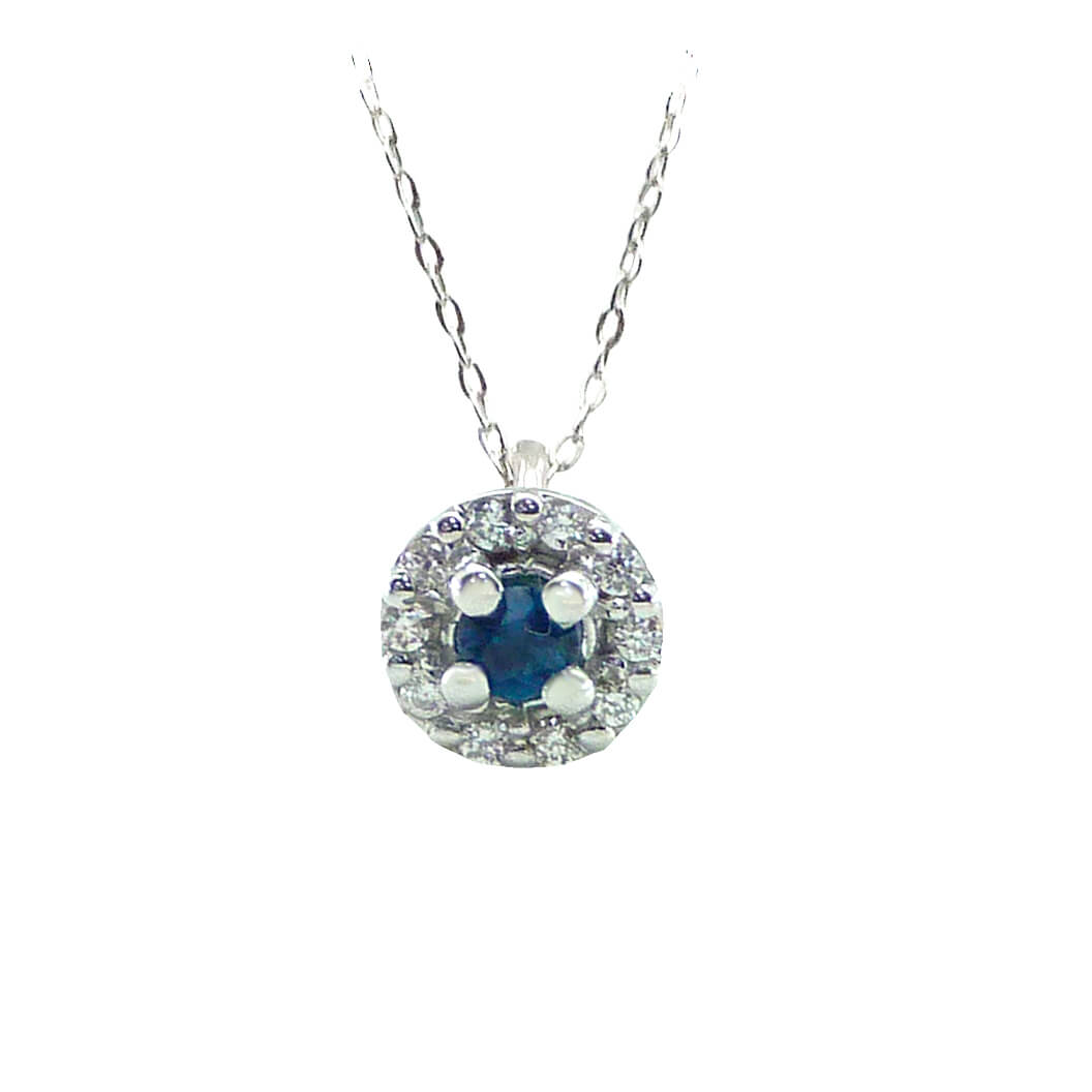 Gargantilla zafiro y 10 diamantes oro blanco 18k