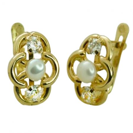 Pendientes comunión perla natural y circonitas oro 18k