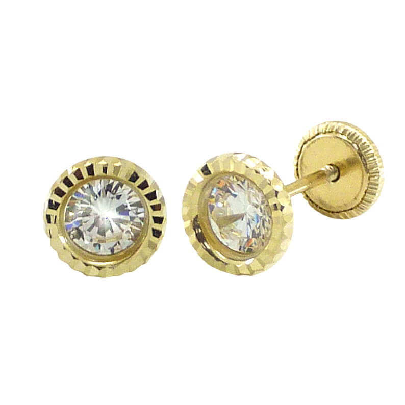 Pendientes redondos tallados con circonita 6mm. oro 18k