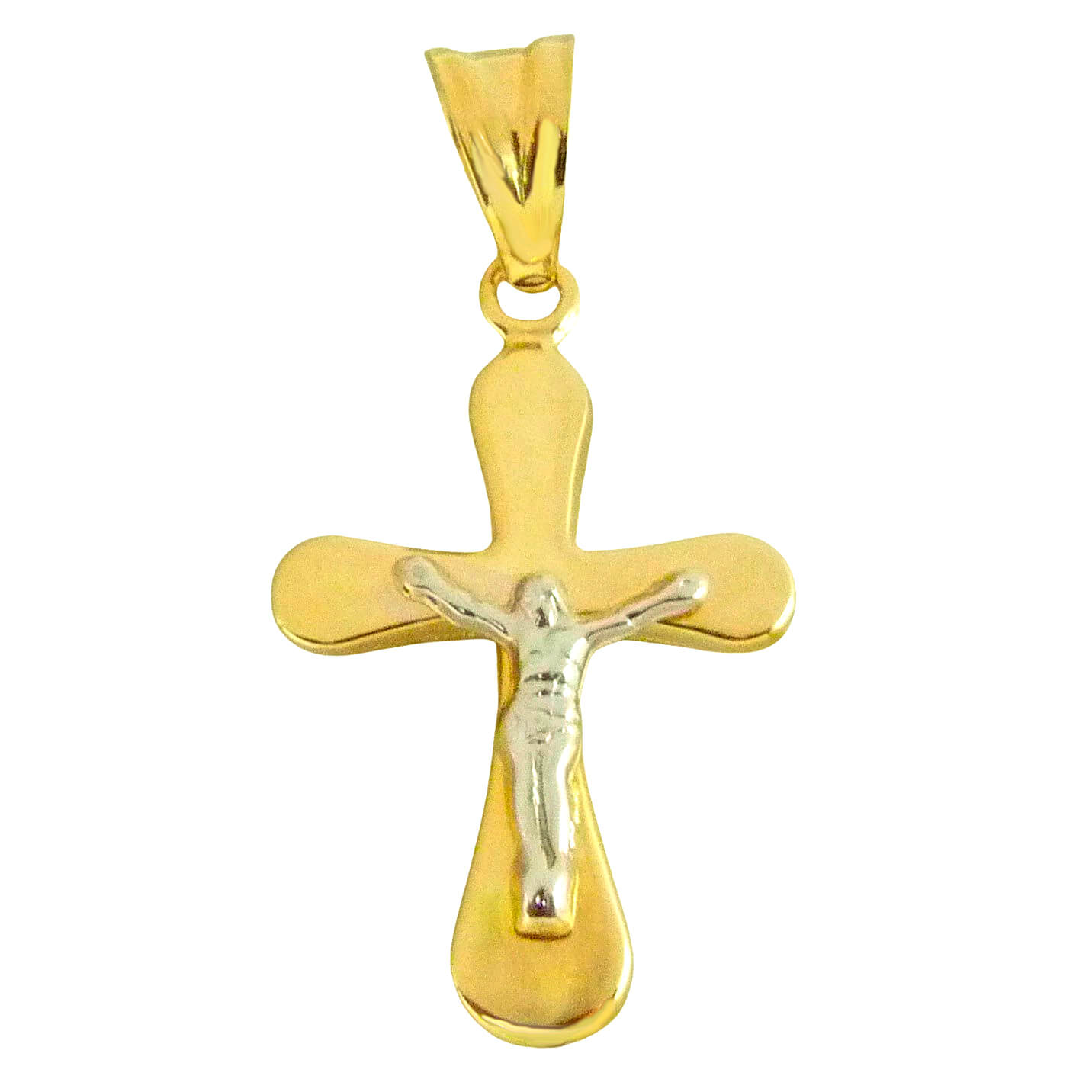 Colgante cruz bicolor con cristo oro 18k