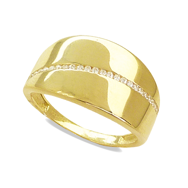Anillo en brillo liso con tira de circonitas oro 18k